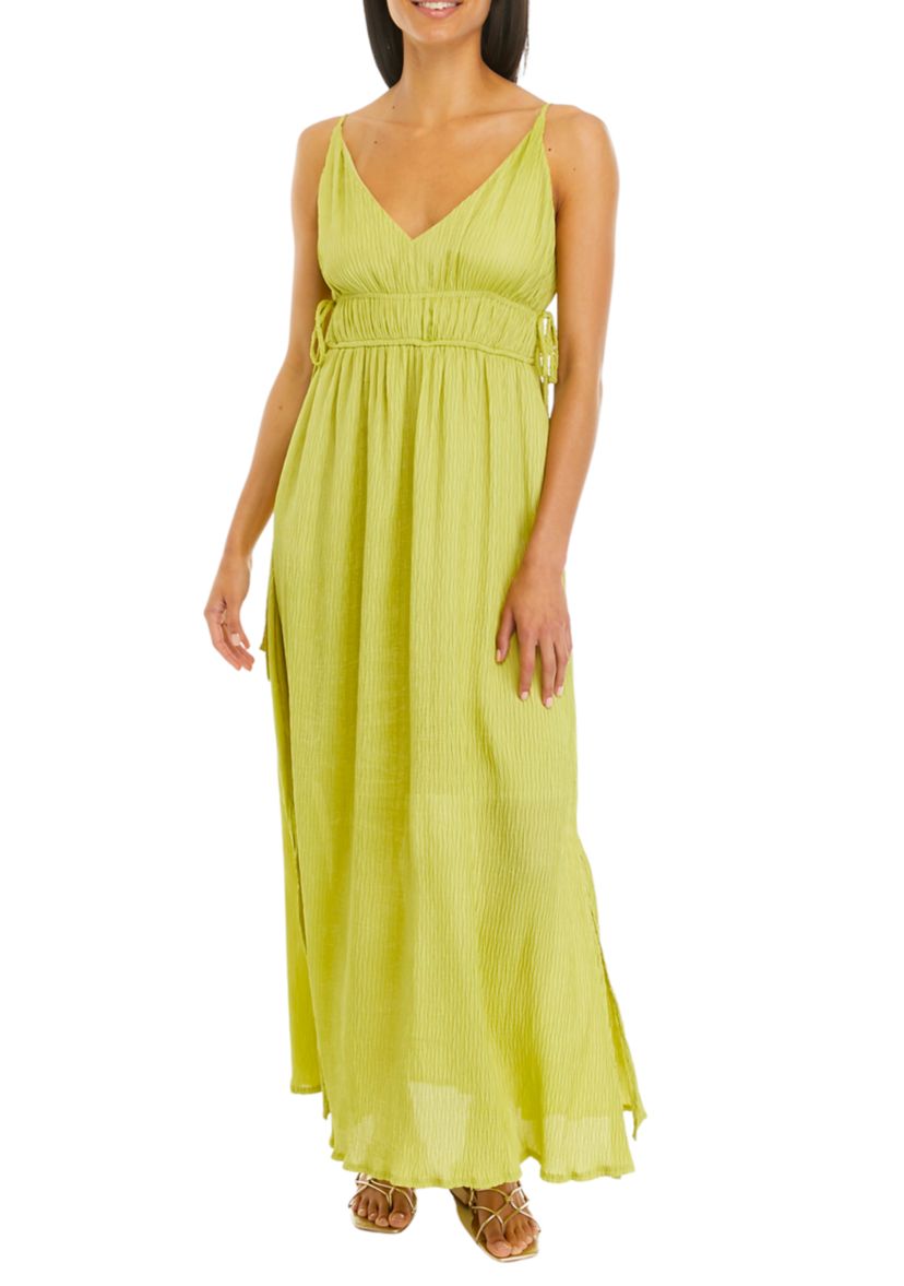Womens Sleeveless V-Neck Cut Out Crepe Midi Dress