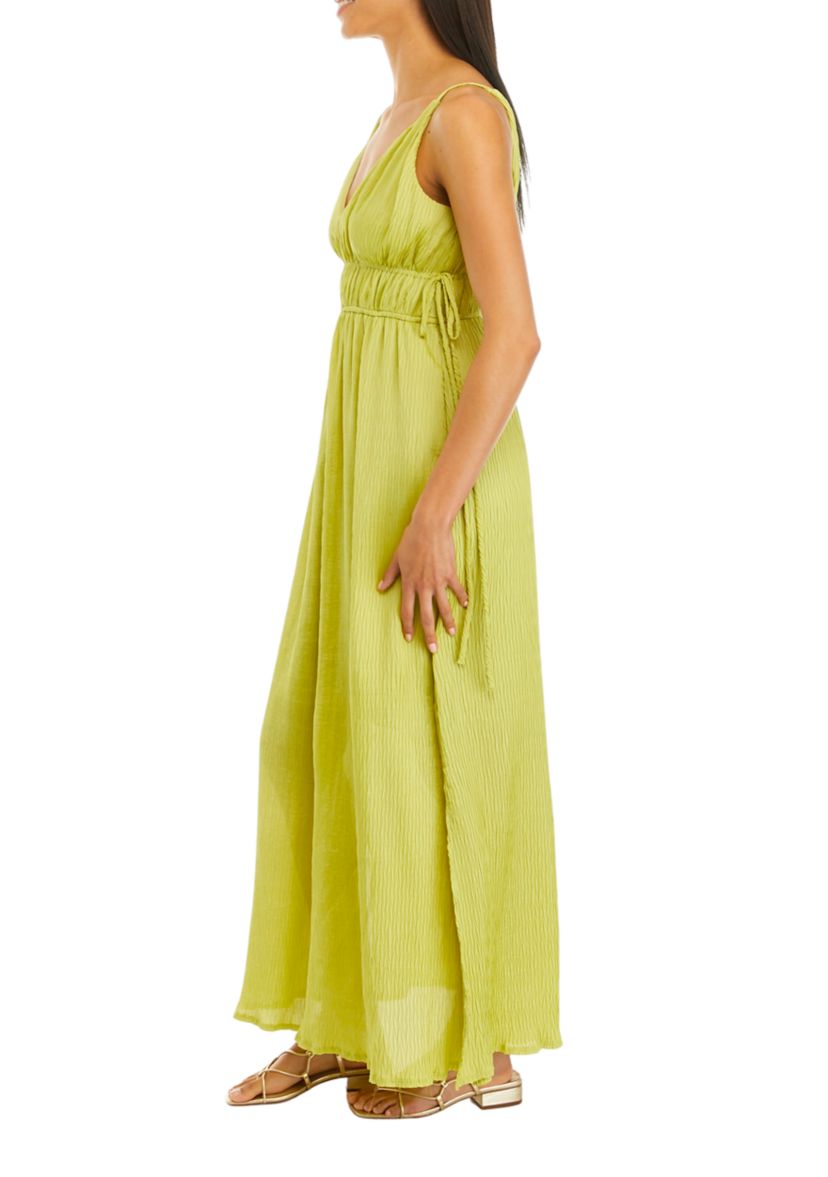 Womens Sleeveless V-Neck Cut Out Crepe Midi Dress