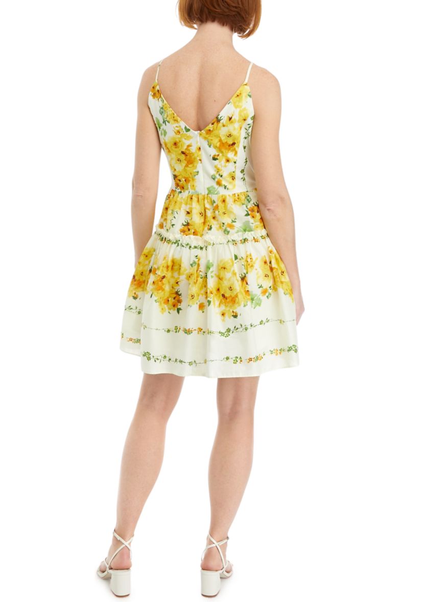 Womens Sleeveless V-Neck Floral Print Mini Dress