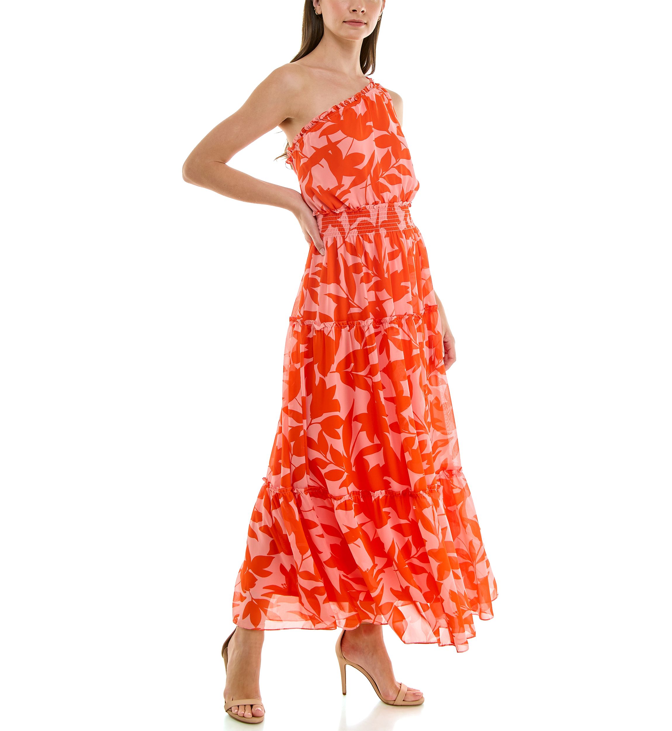 Womens Tiered One Shoulder Dress