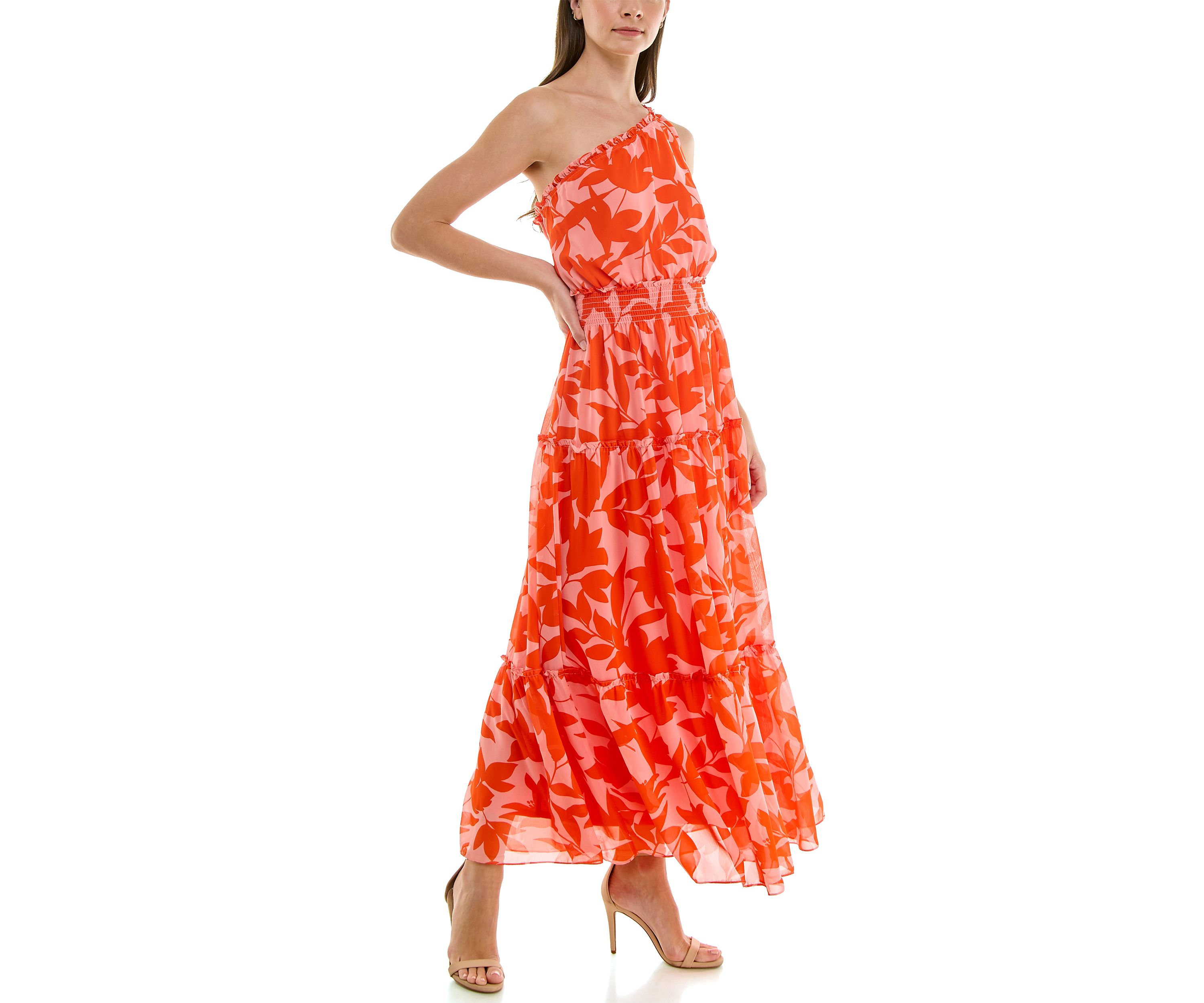 Womens Tiered One Shoulder Dress