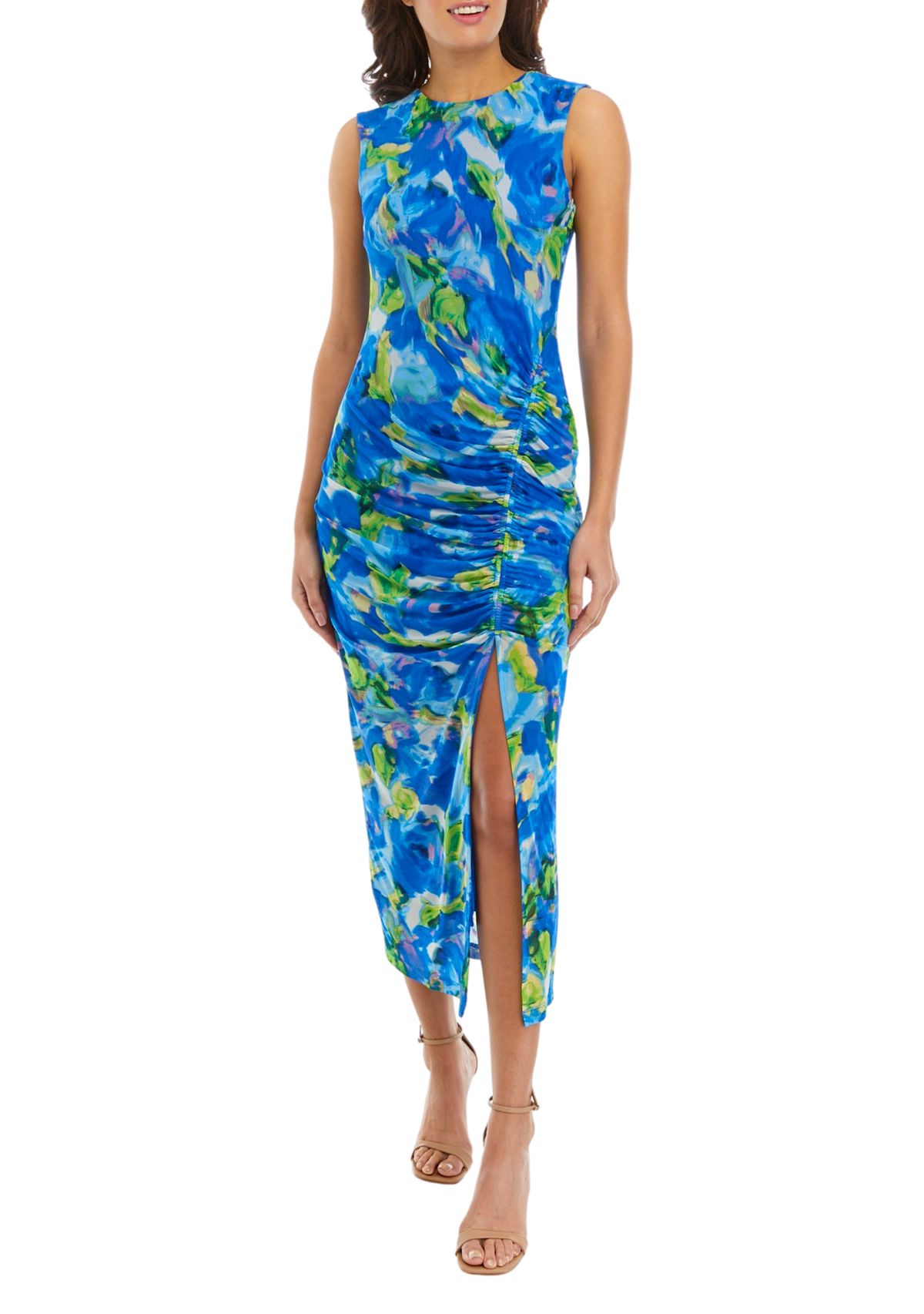 Womens Sleeveless Floral Print Sheath Dress