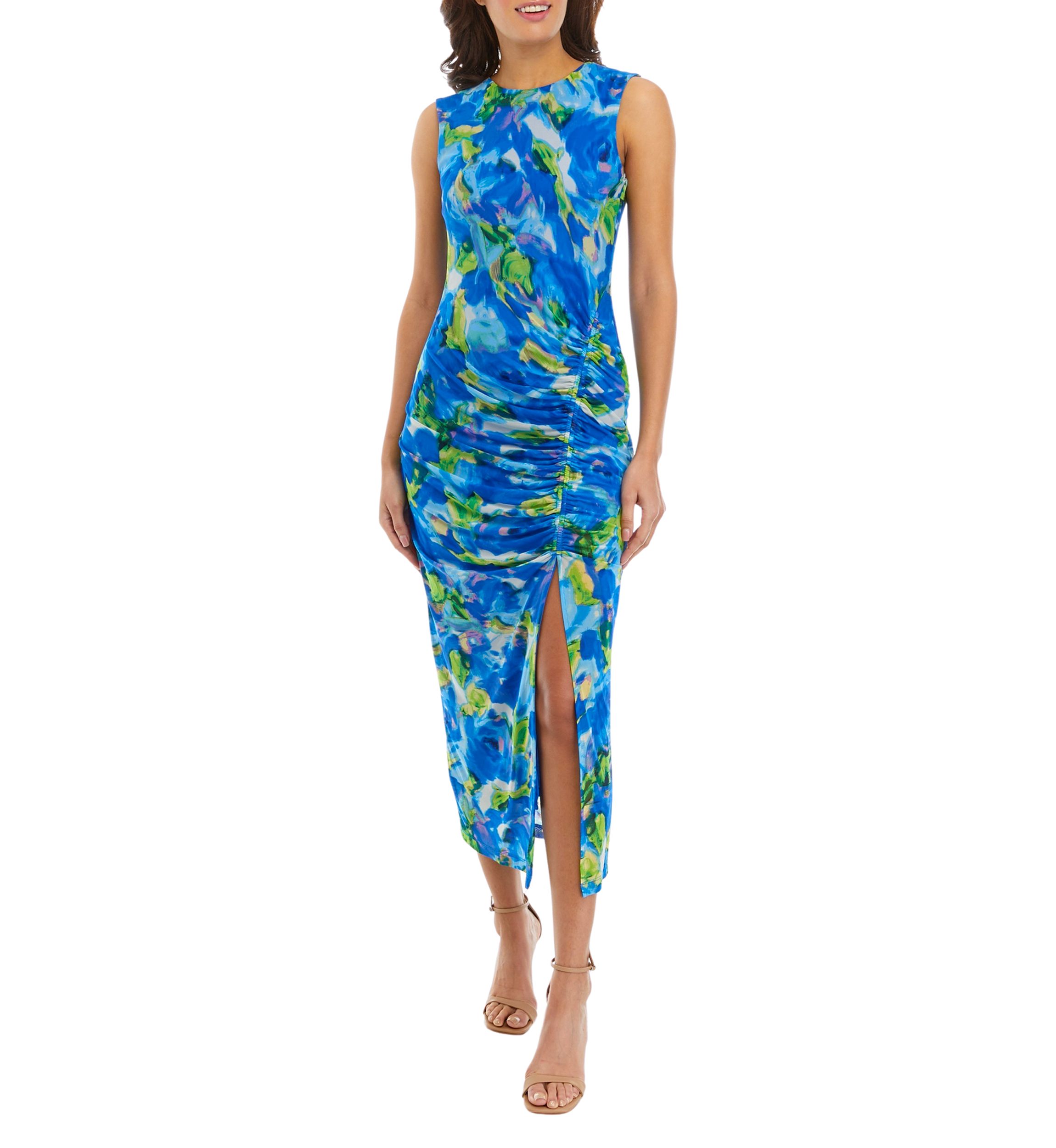 Womens Sleeveless Floral Print Sheath Dress