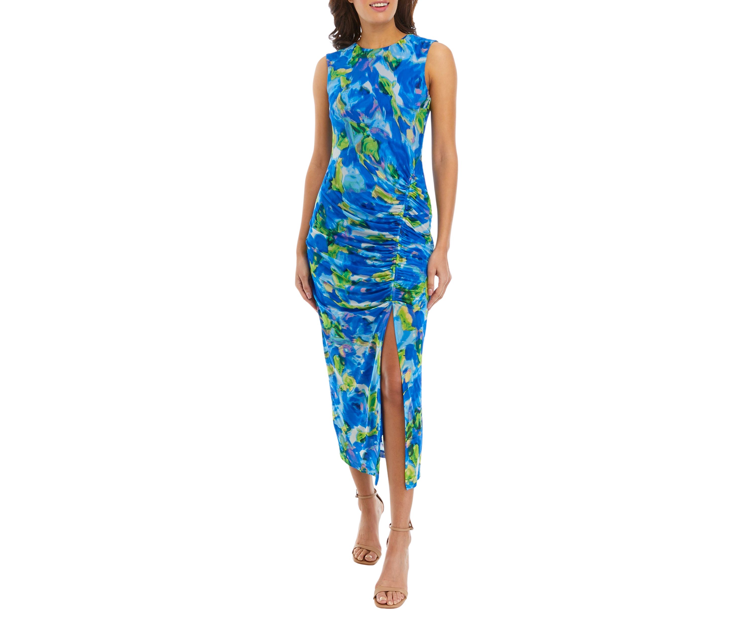 Womens Sleeveless Floral Print Sheath Dress