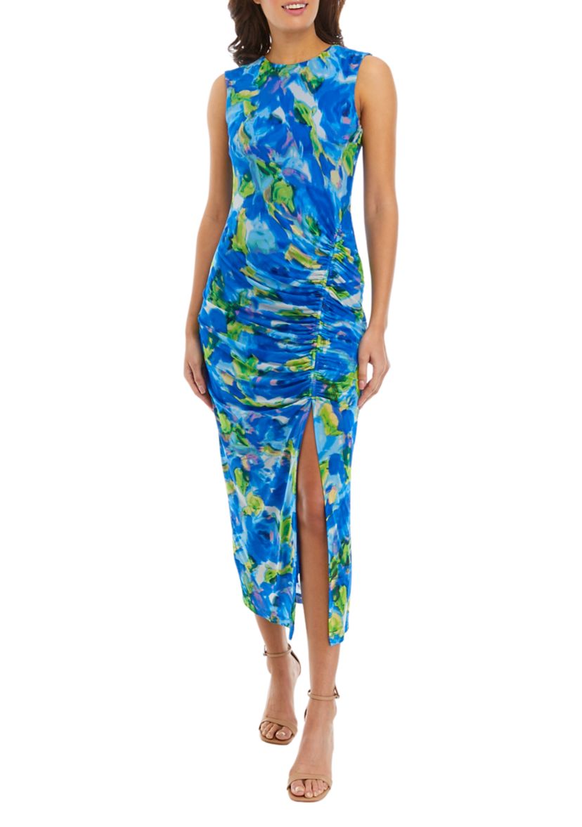 Womens Sleeveless Floral Print Sheath Dress