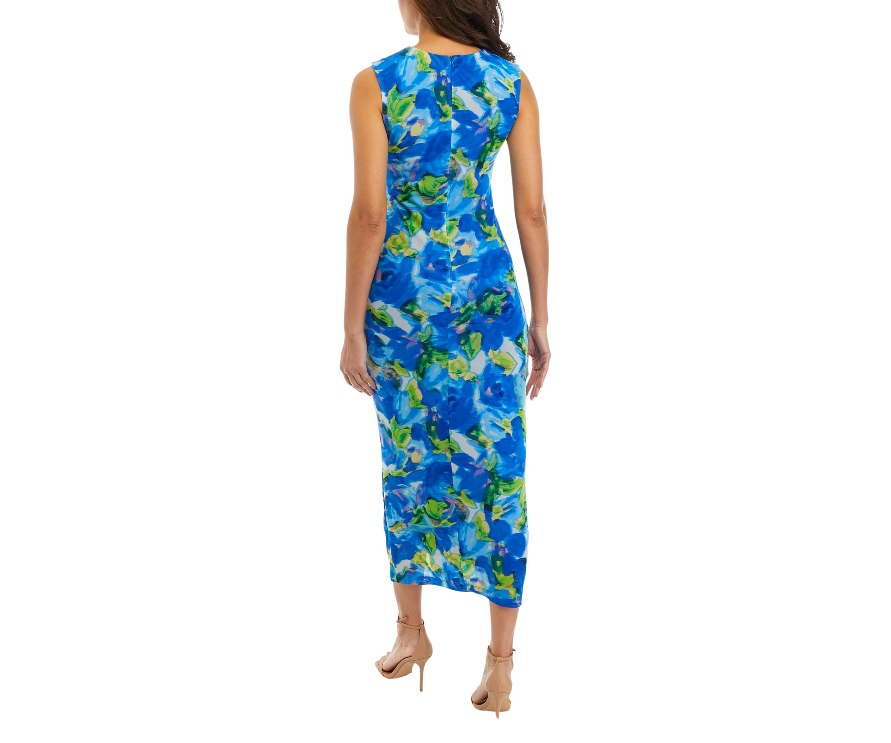 Womens Sleeveless Floral Print Sheath Dress