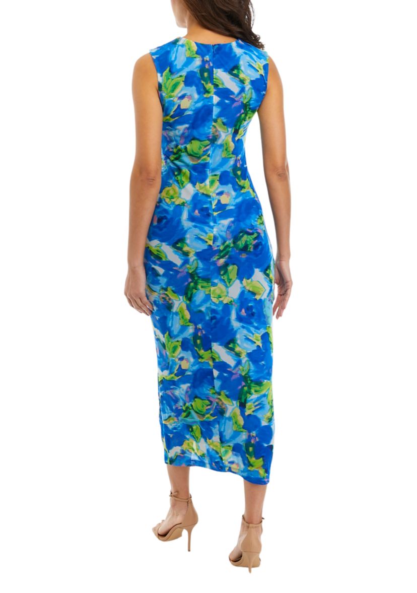 Womens Sleeveless Floral Print Sheath Dress