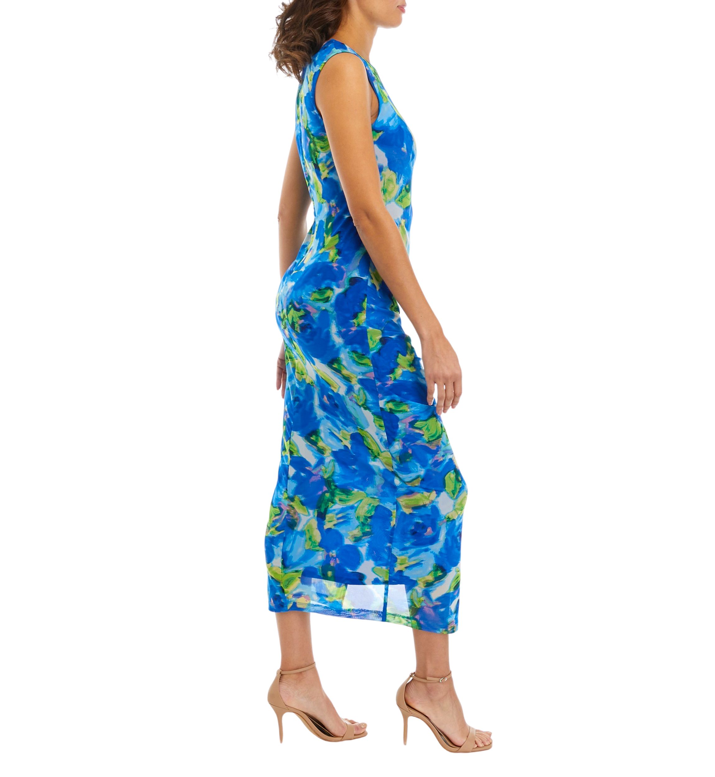 Womens Sleeveless Floral Print Sheath Dress