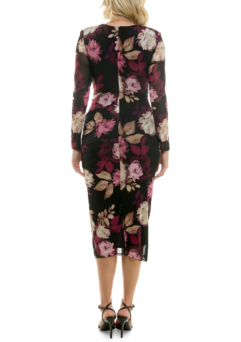 Womens Floral Mesh Bodycon Dress