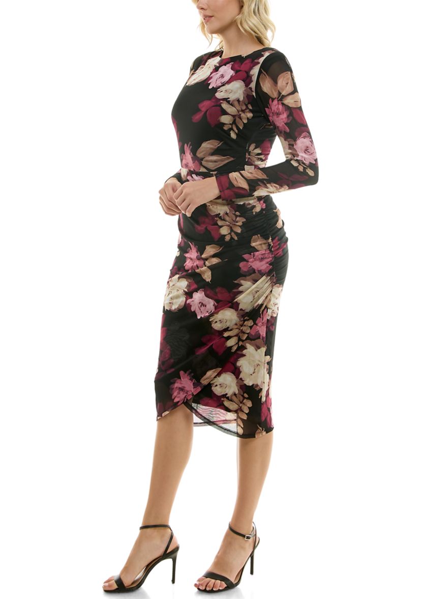 Womens Floral Mesh Bodycon Dress
