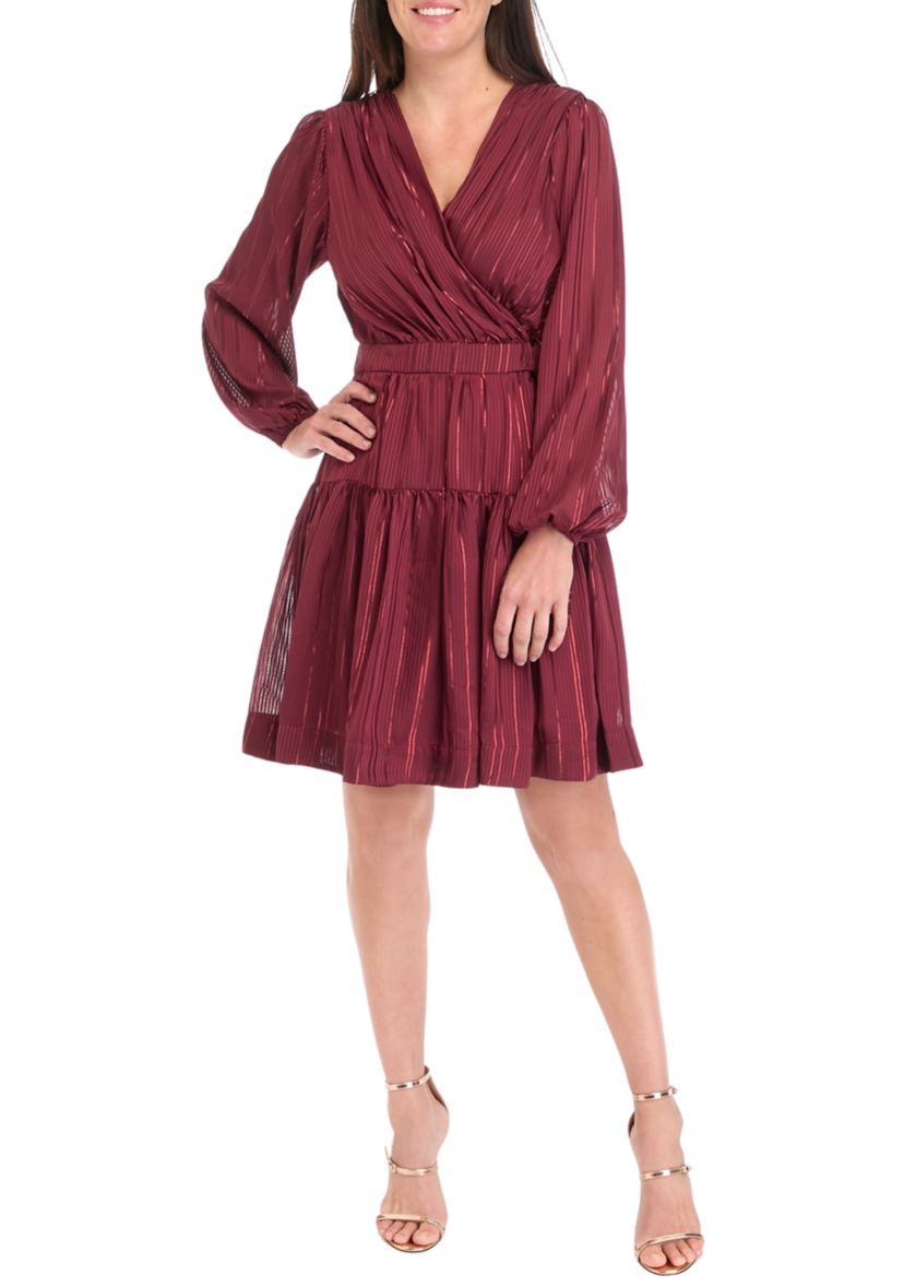 Womens Belted Tiered Wrap Dress