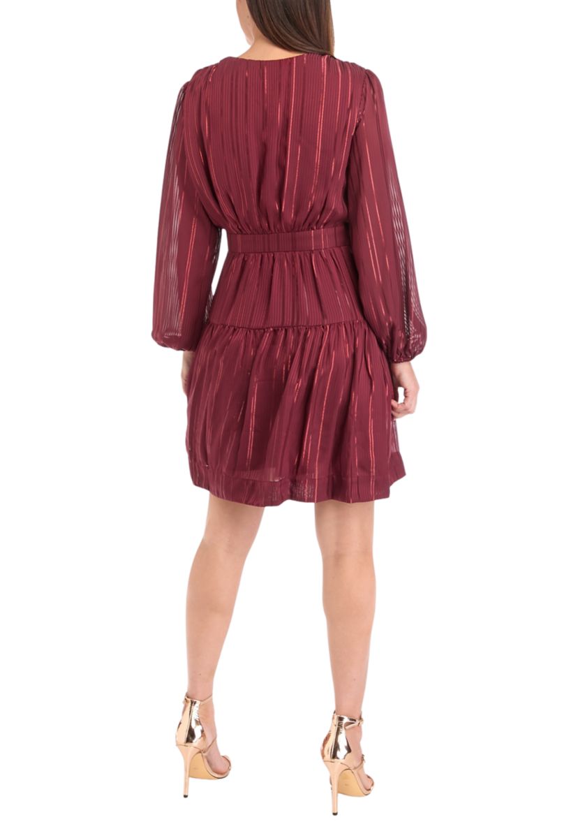 Womens Belted Tiered Wrap Dress