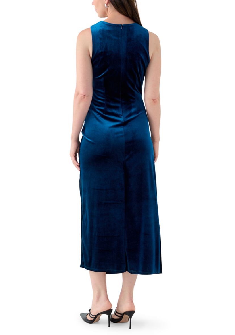 Womens Sleeveless Ruched Velvet Sheath Dress