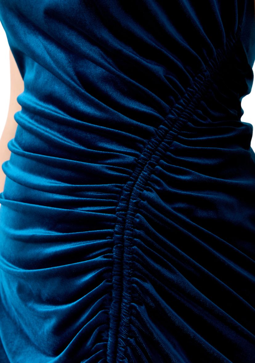 Womens Sleeveless Ruched Velvet Sheath Dress