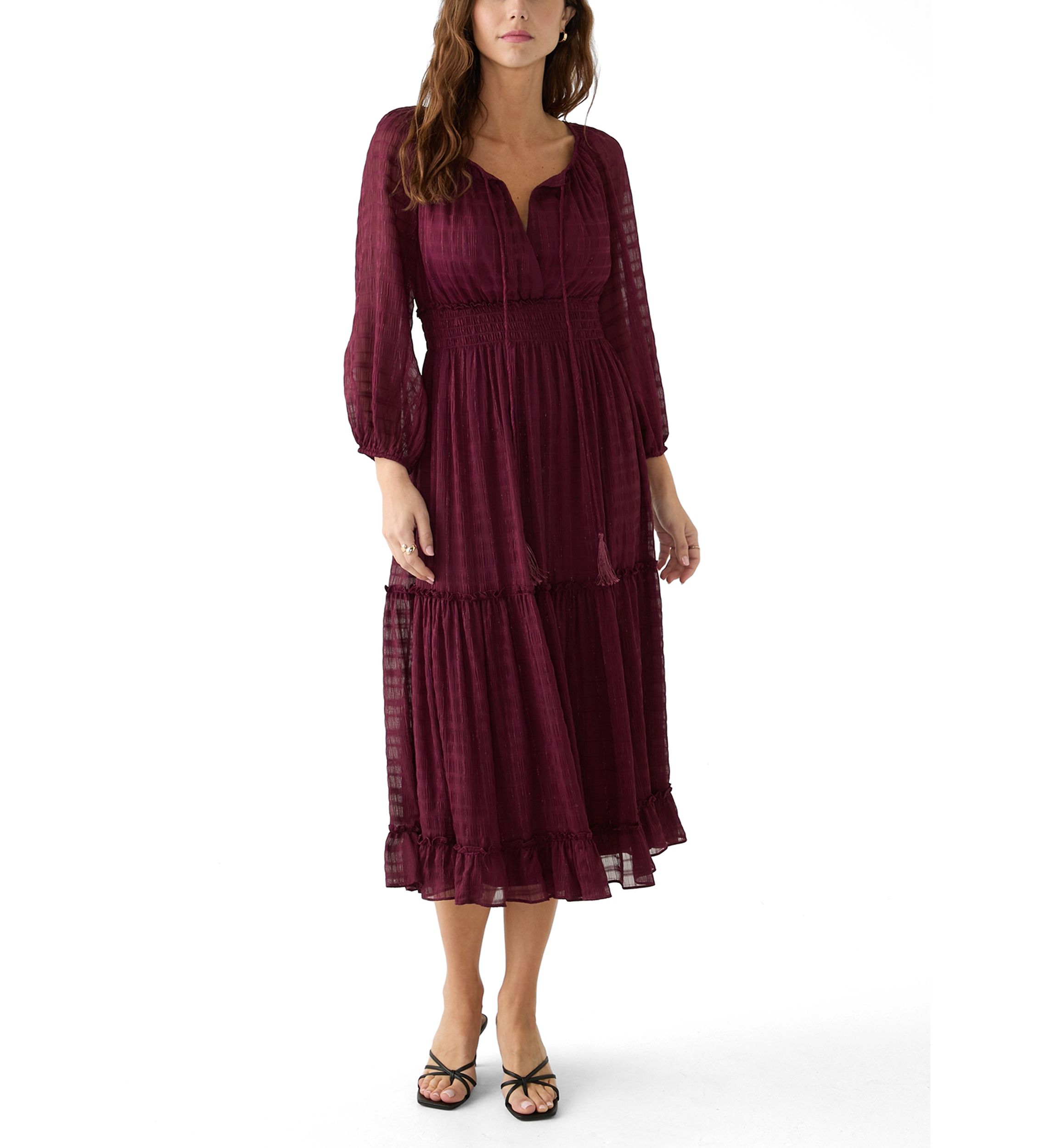 Womens Peasant Top Smocked Waist Dress