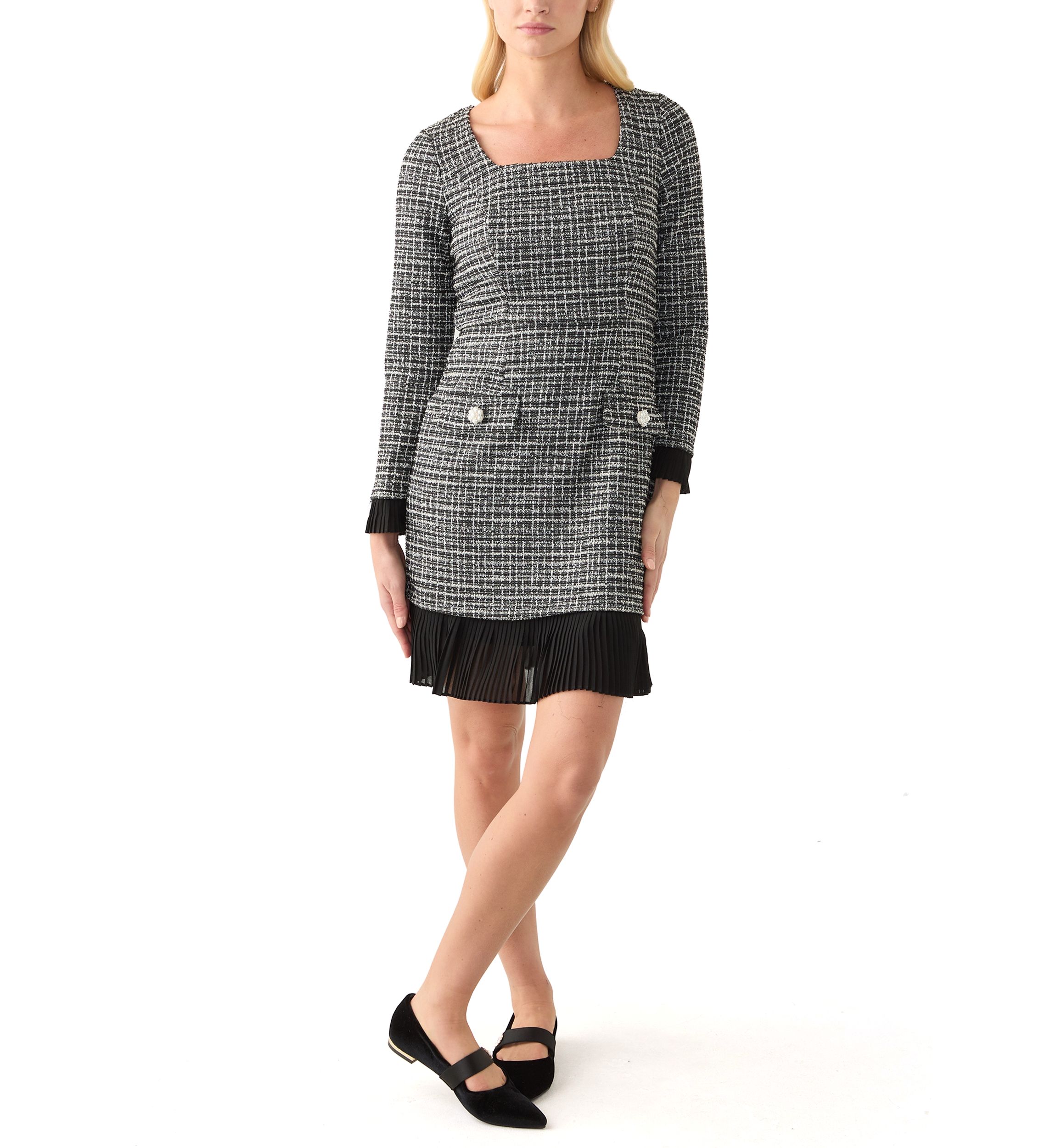 Womens Long Sleeve Square Neck Printed Sheath Dress
