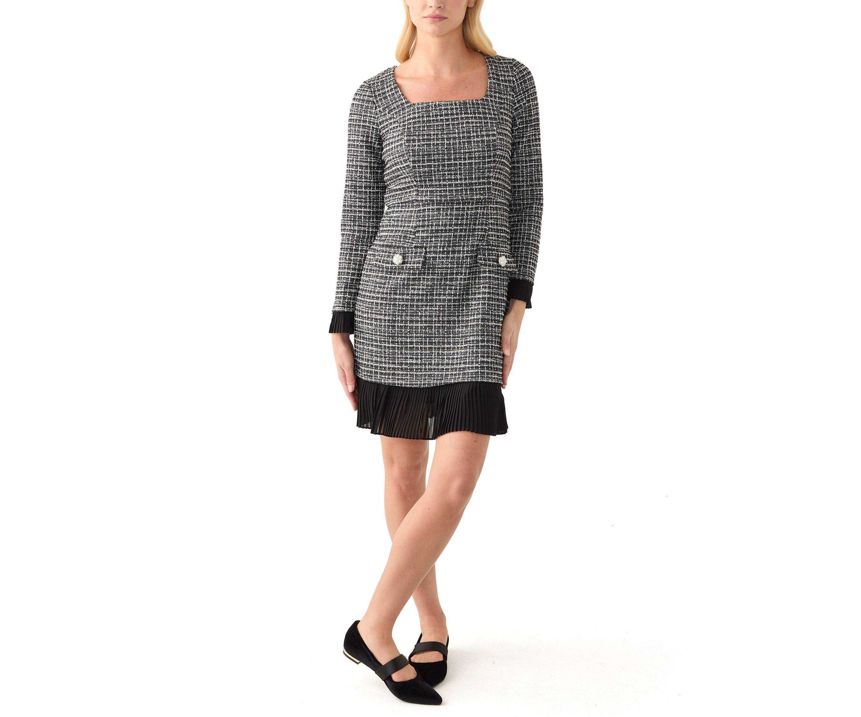 Womens Long Sleeve Square Neck Printed Sheath Dress