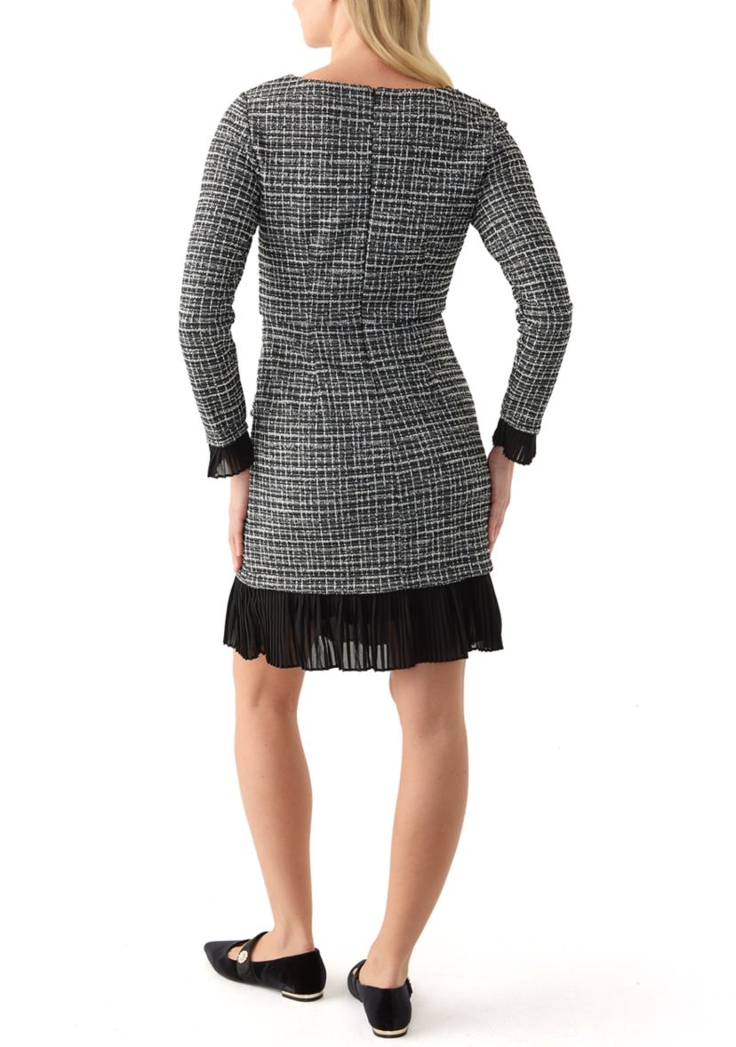Womens Long Sleeve Square Neck Printed Sheath Dress