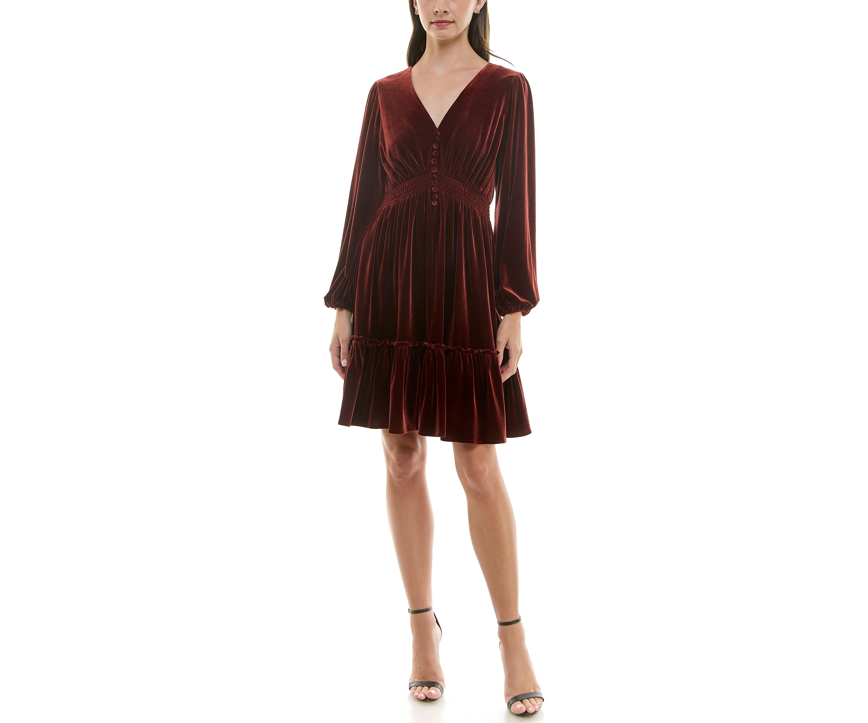 Womens Smocked Waist Ruffle Hem Dress