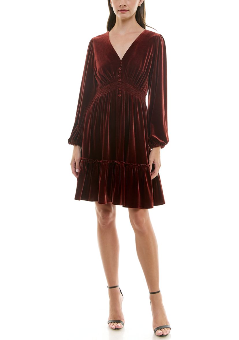 Womens Smocked Waist Ruffle Hem Dress