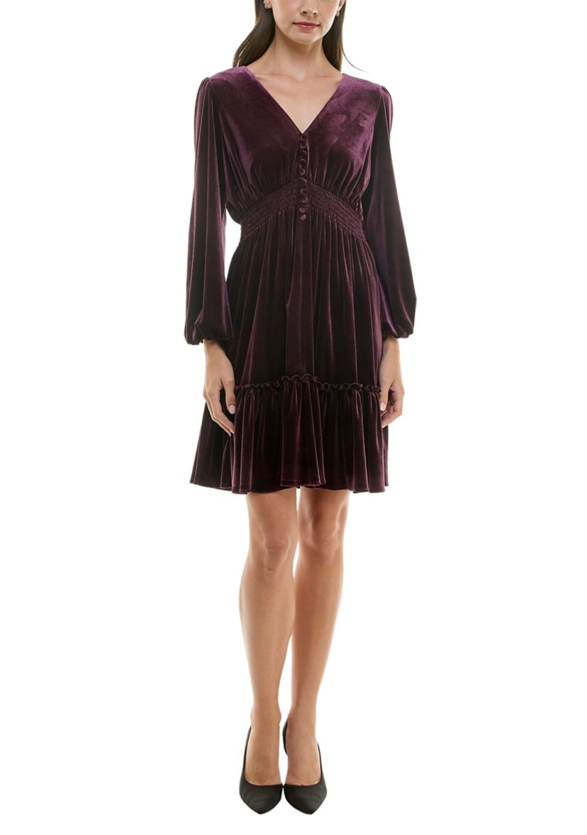 Womens Smocked Waist Ruffle Hem Dress