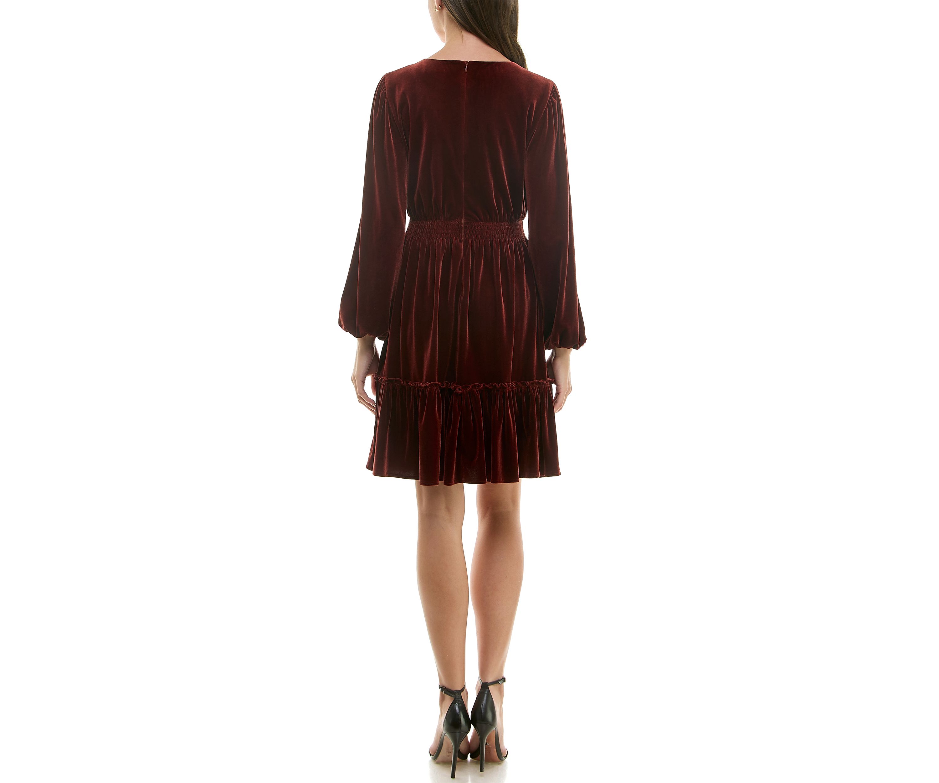 Womens Smocked Waist Ruffle Hem Dress