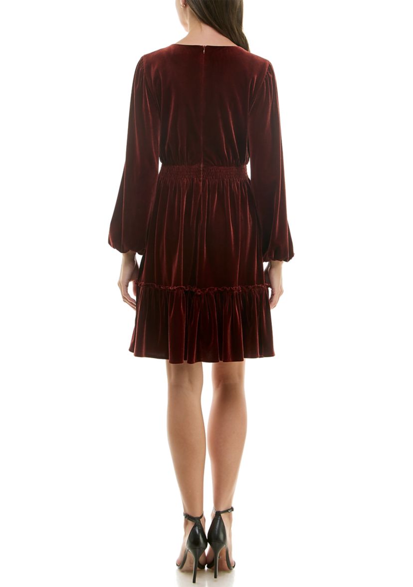 Womens Smocked Waist Ruffle Hem Dress