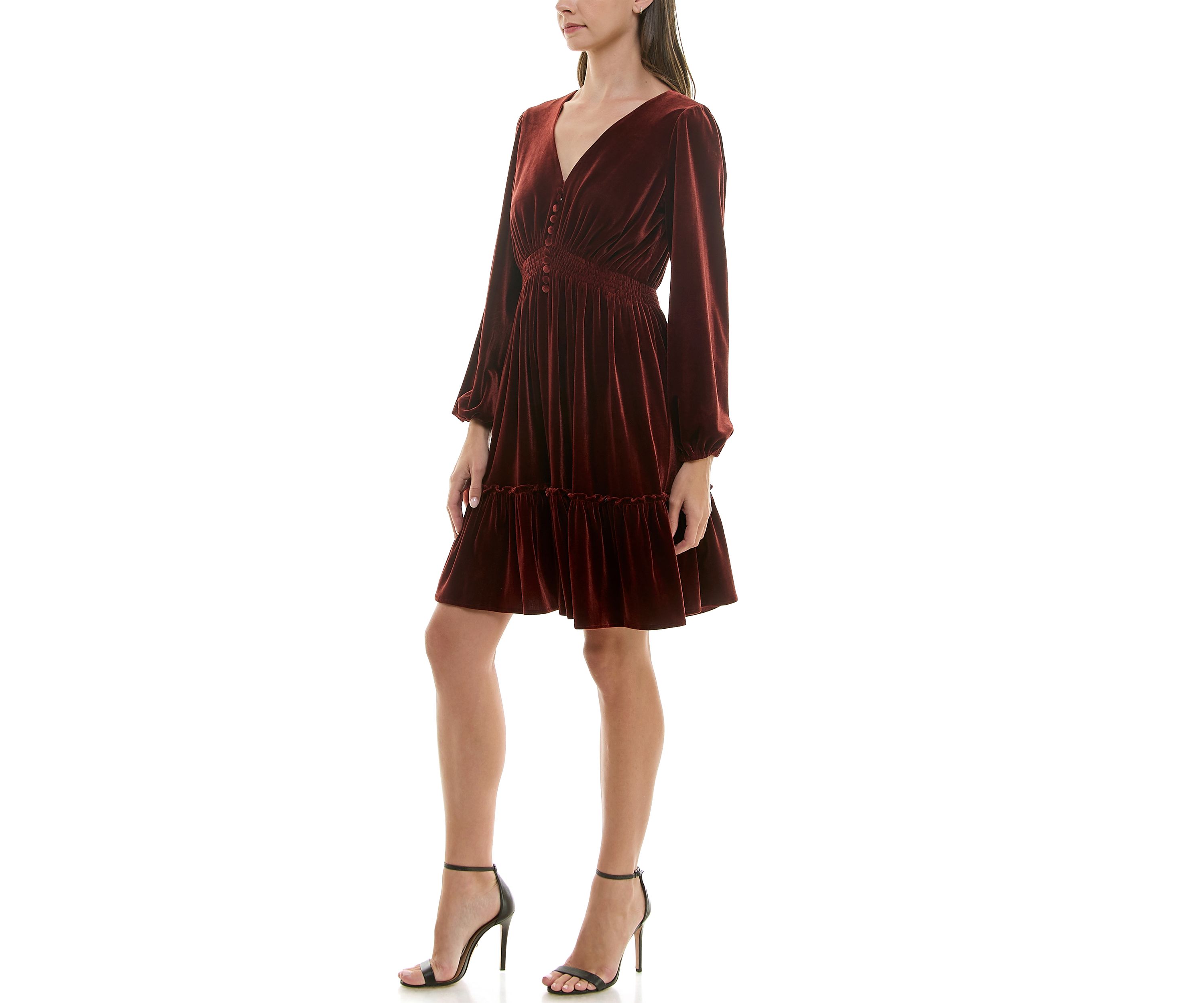 Womens Smocked Waist Ruffle Hem Dress