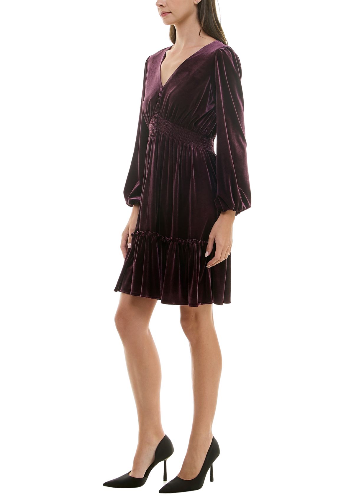 Womens Smocked Waist Ruffle Hem Dress