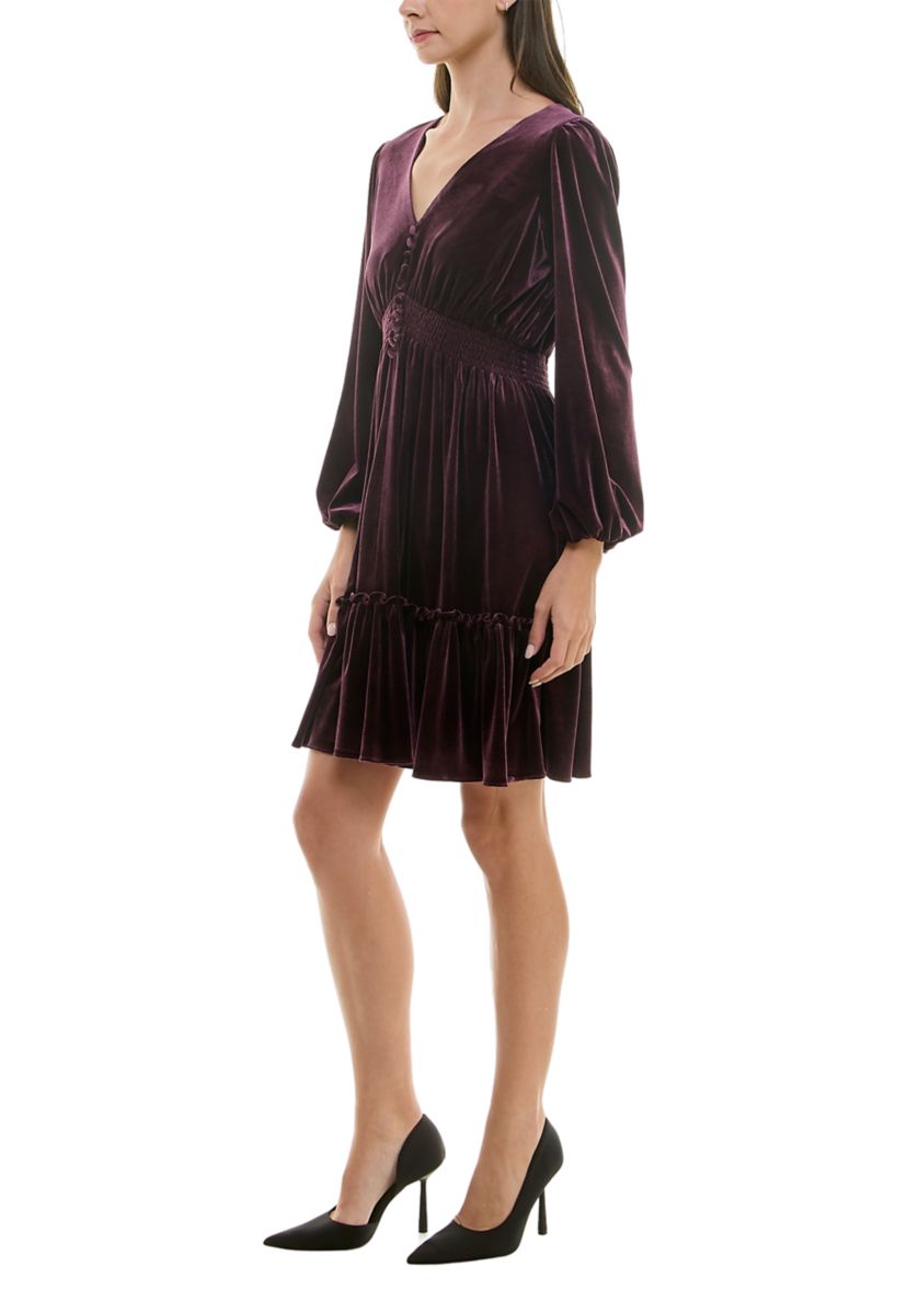 Womens Smocked Waist Ruffle Hem Dress