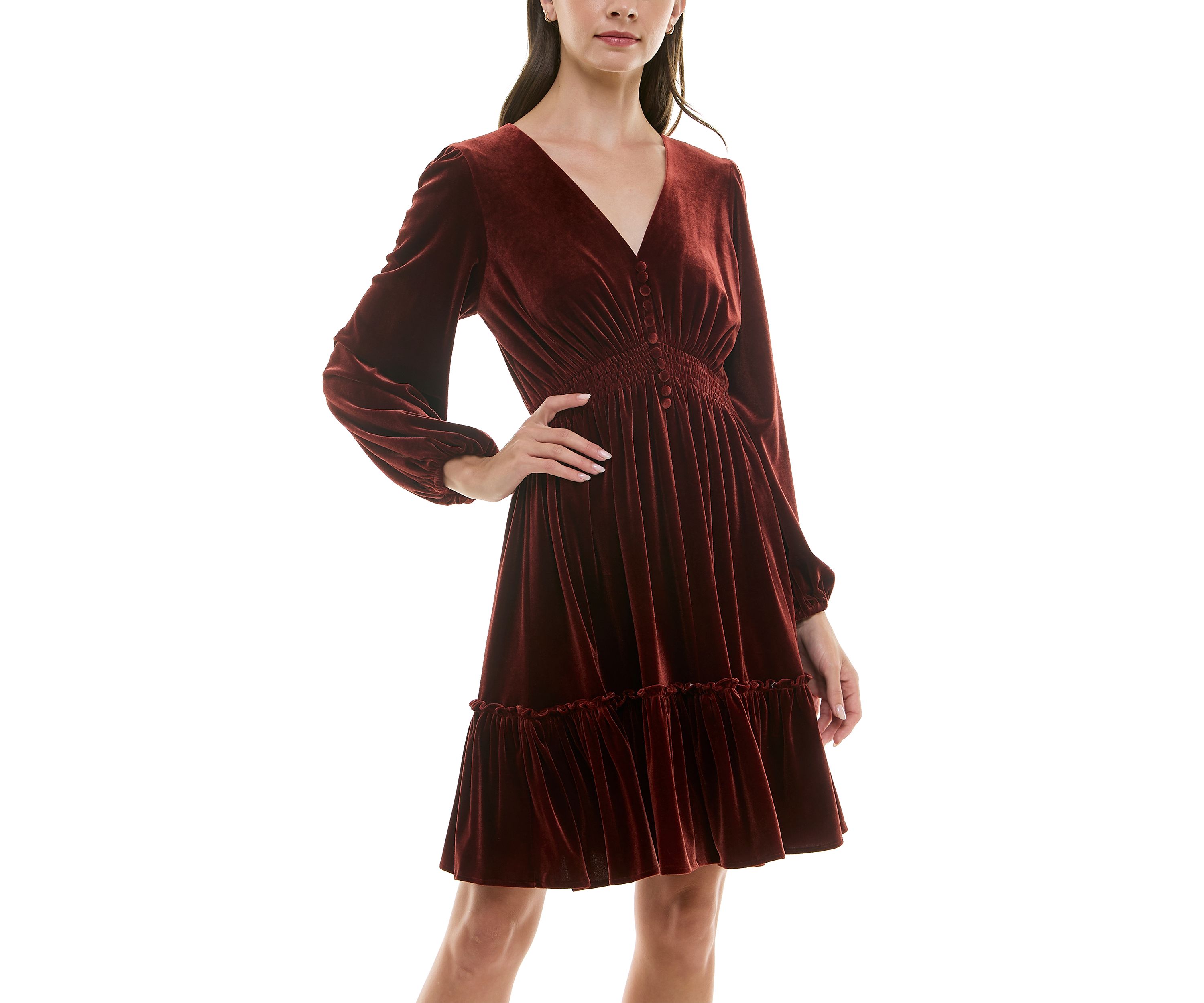 Womens Smocked Waist Ruffle Hem Dress