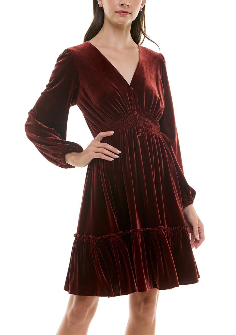 Womens Smocked Waist Ruffle Hem Dress