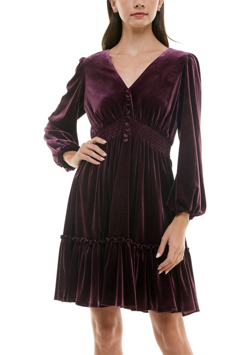 Womens Smocked Waist Ruffle Hem Dress