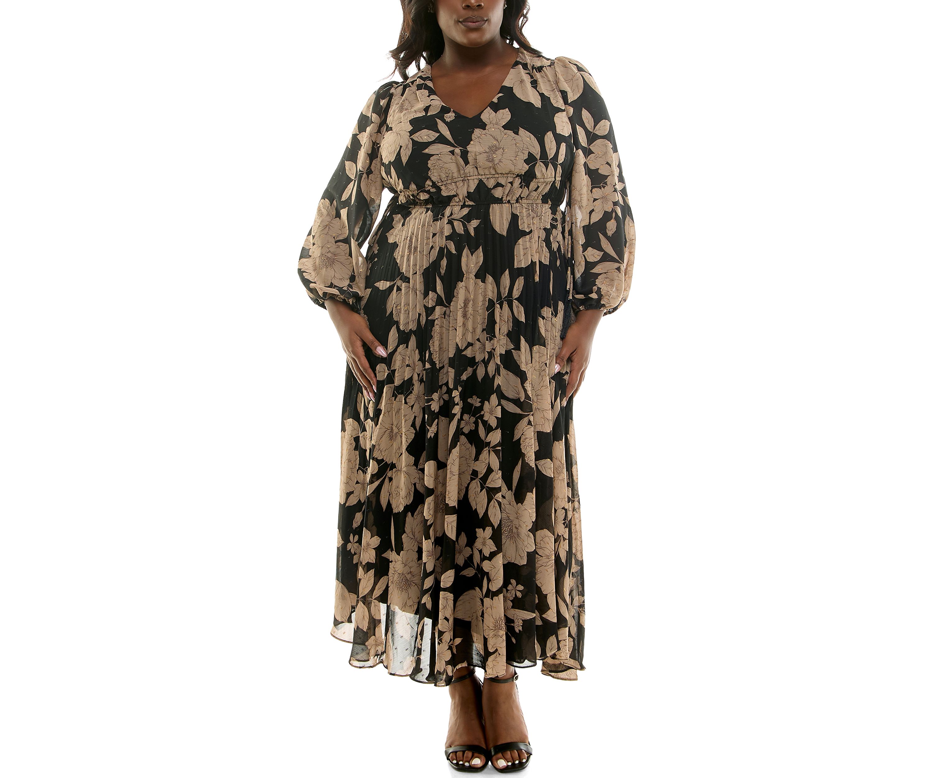 Plus Size Floral V-Neck A-Line Dress