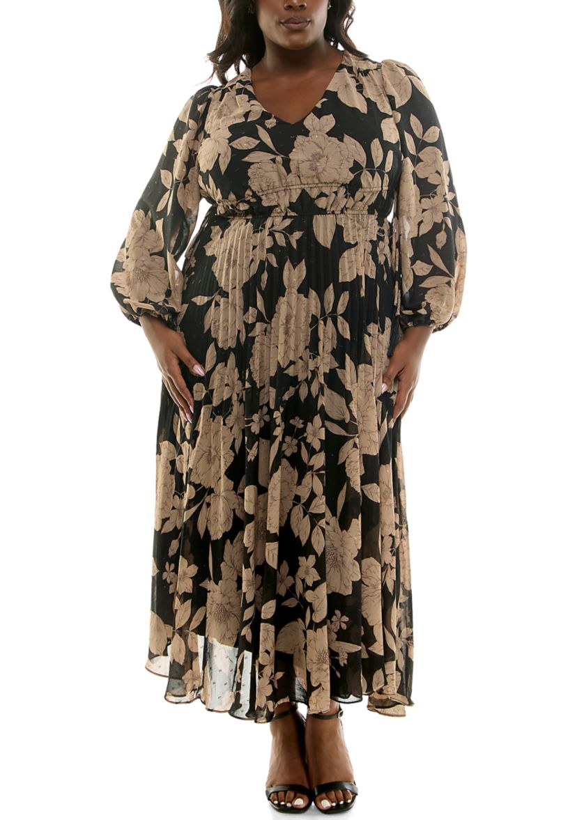 Plus Size Floral V-Neck A-Line Dress