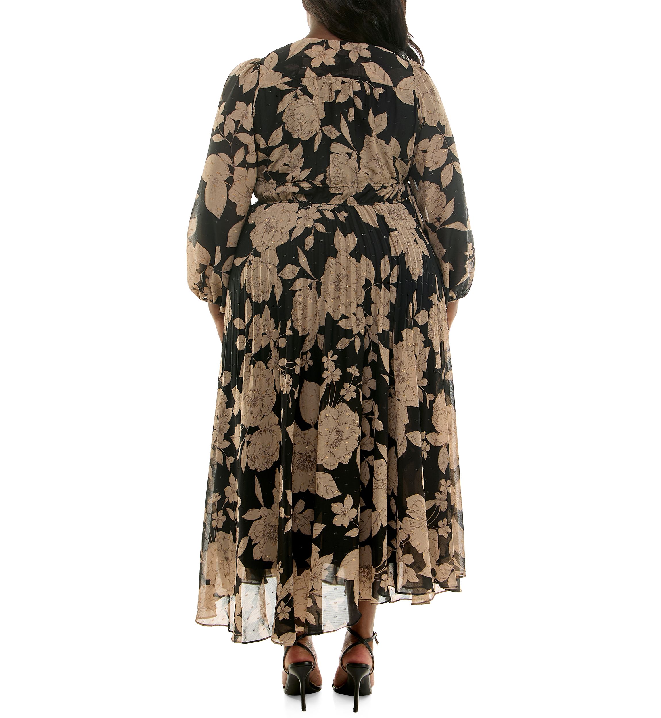 Plus Size Floral V-Neck A-Line Dress