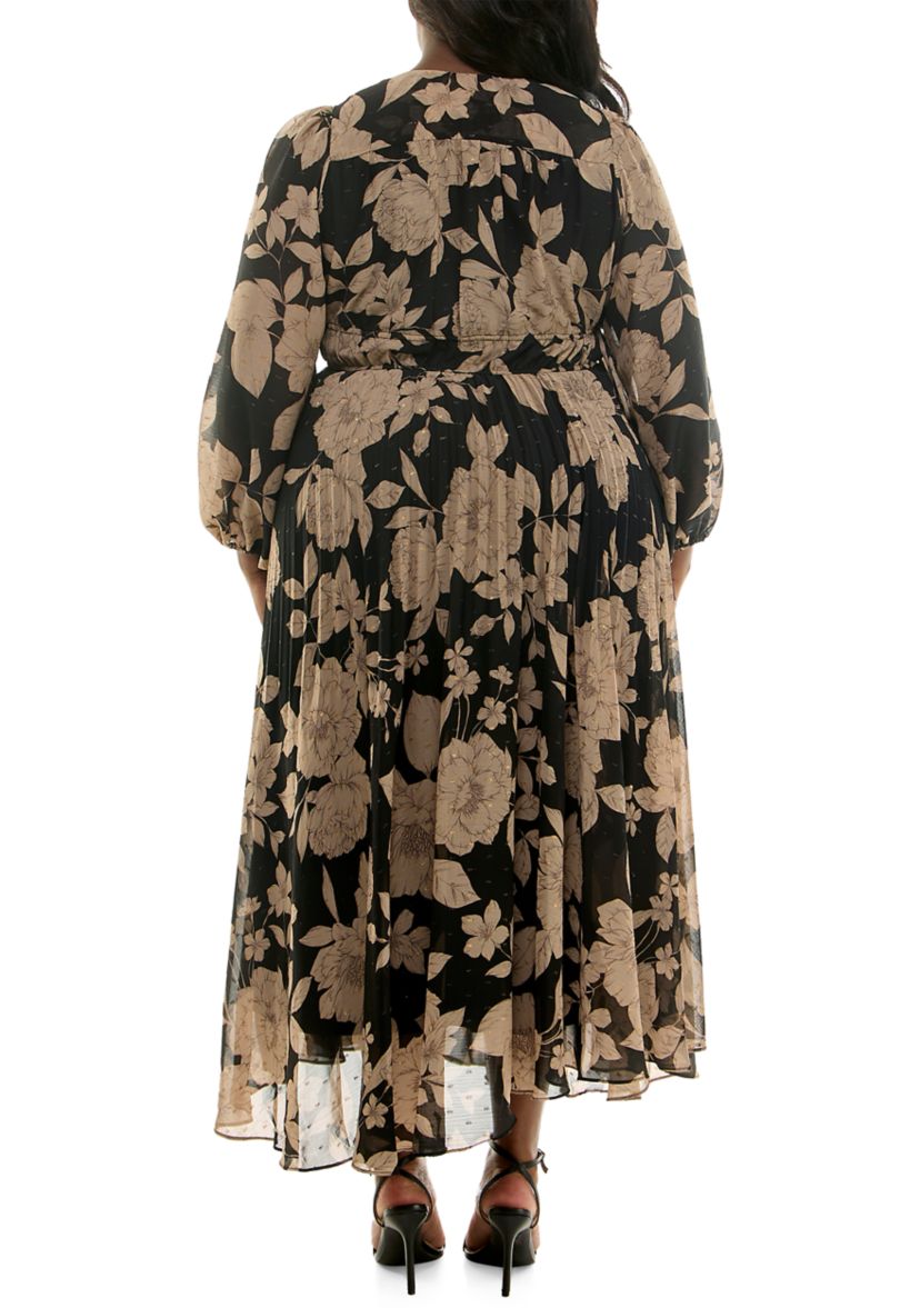 Plus Size Floral V-Neck A-Line Dress