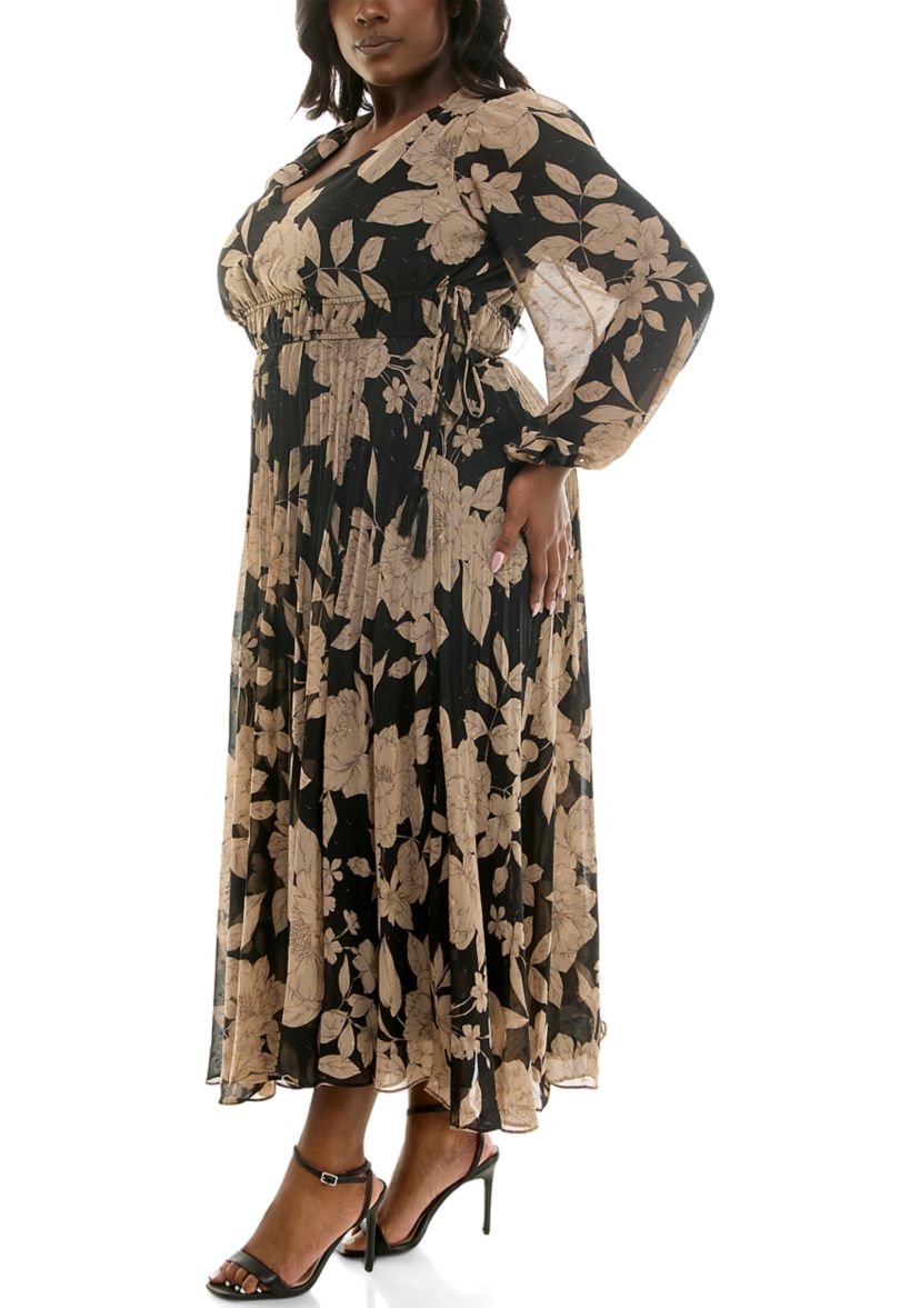 Plus Size Floral V-Neck A-Line Dress