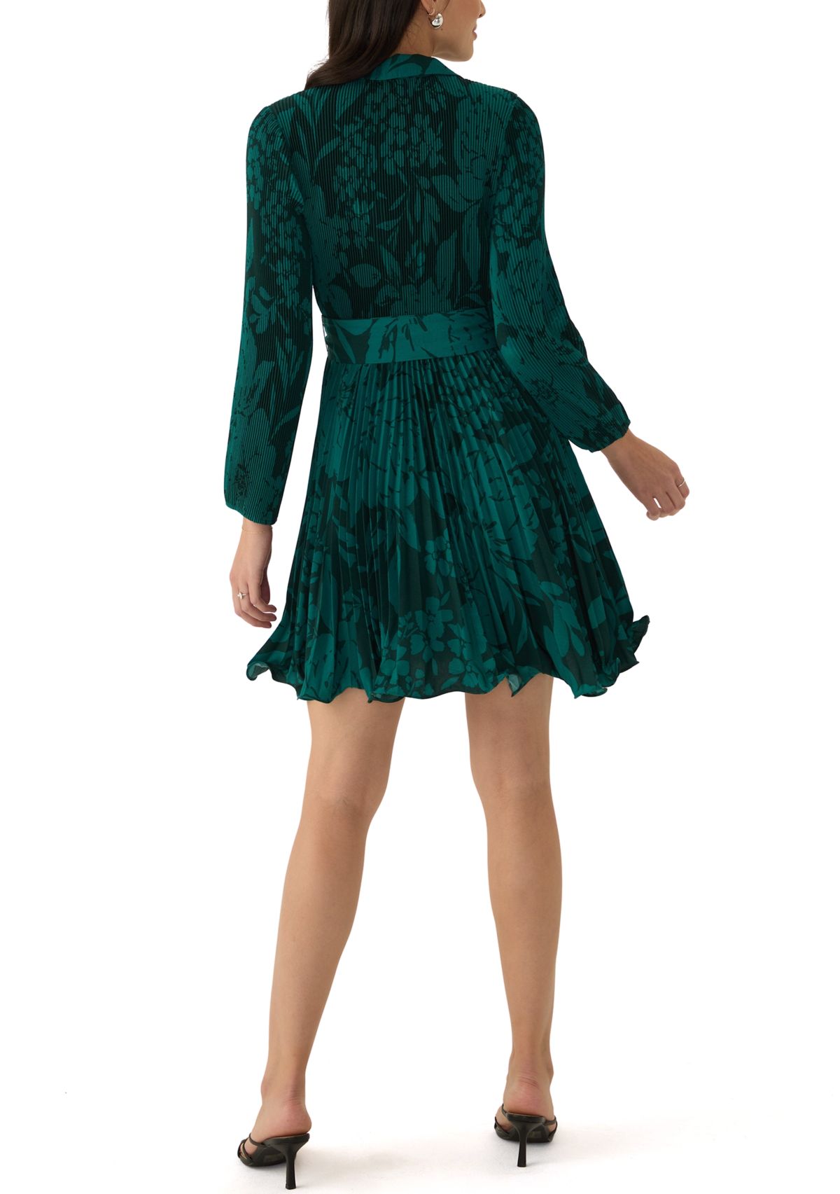 Womens Collared Printed Belted Dress