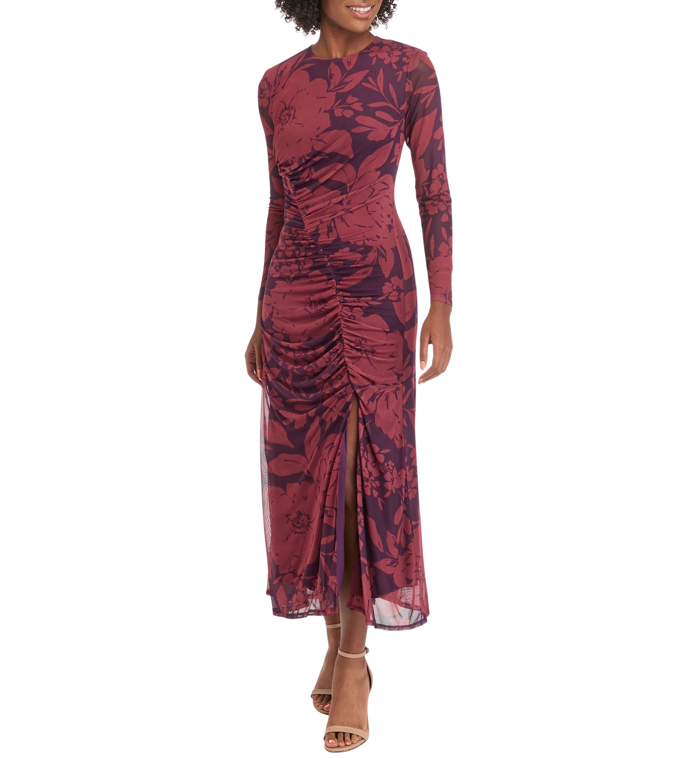 Womens High Neck Asymmetrical Ruched Dress