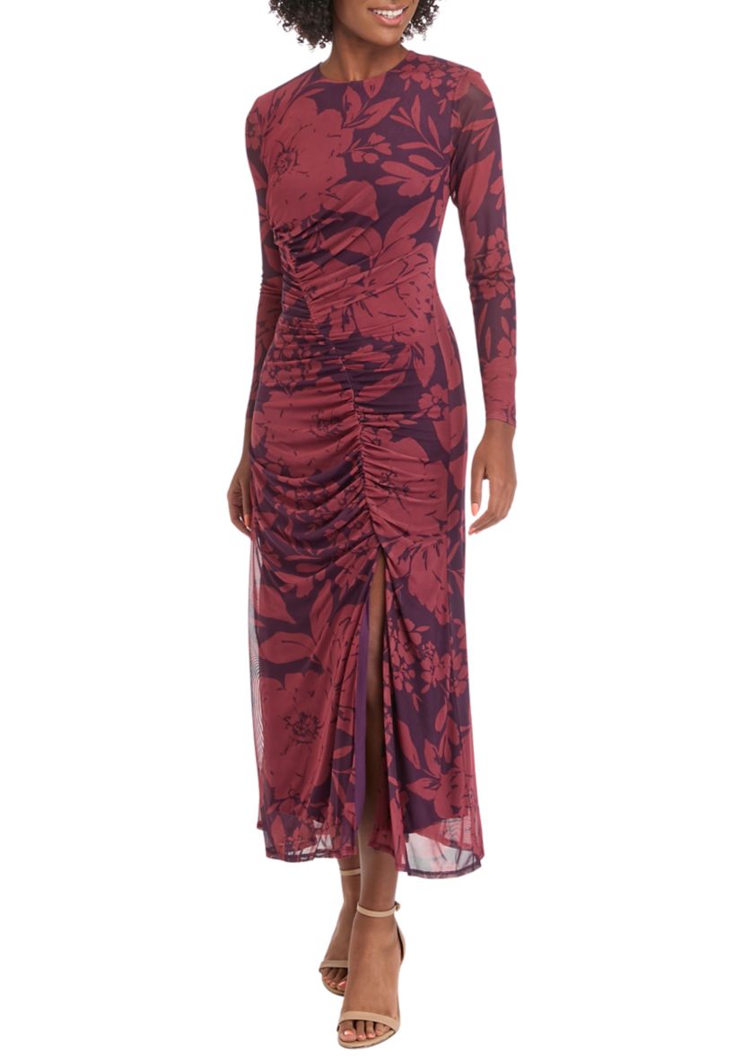 Womens High Neck Asymmetrical Ruched Dress