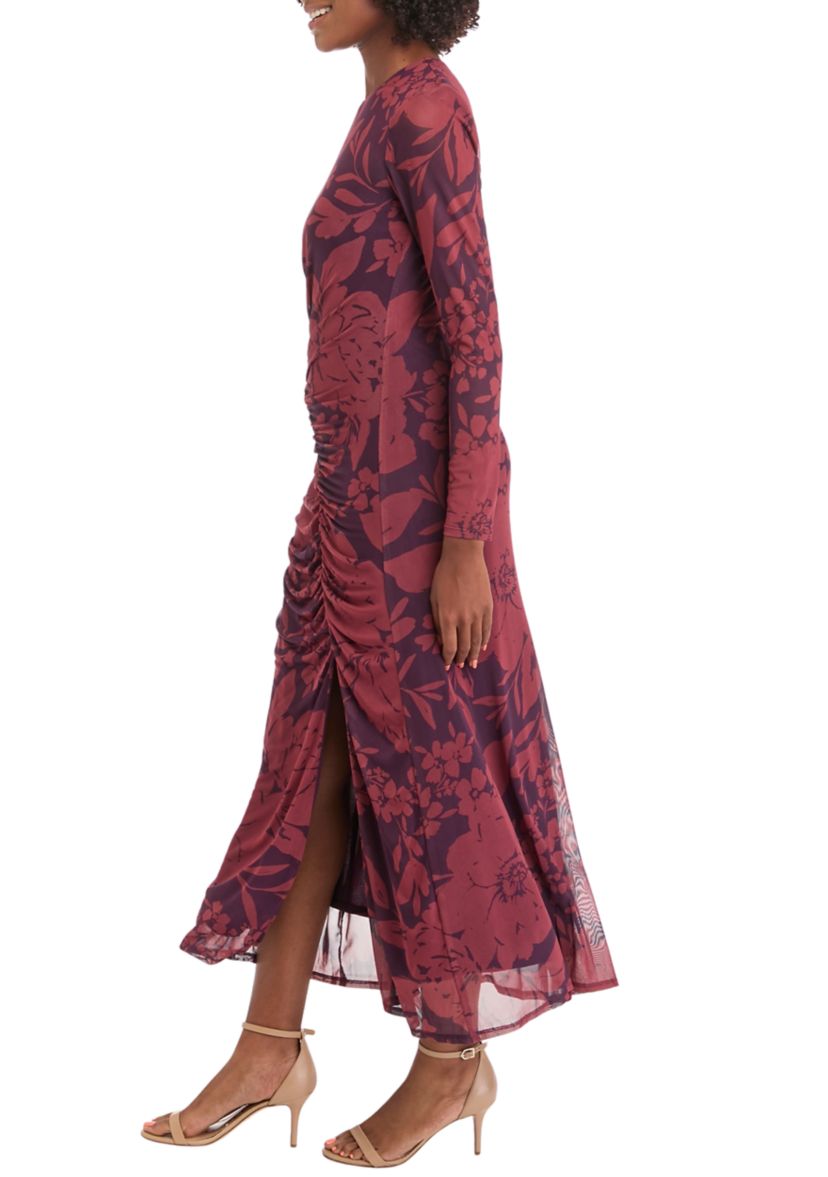 Womens High Neck Asymmetrical Ruched Dress