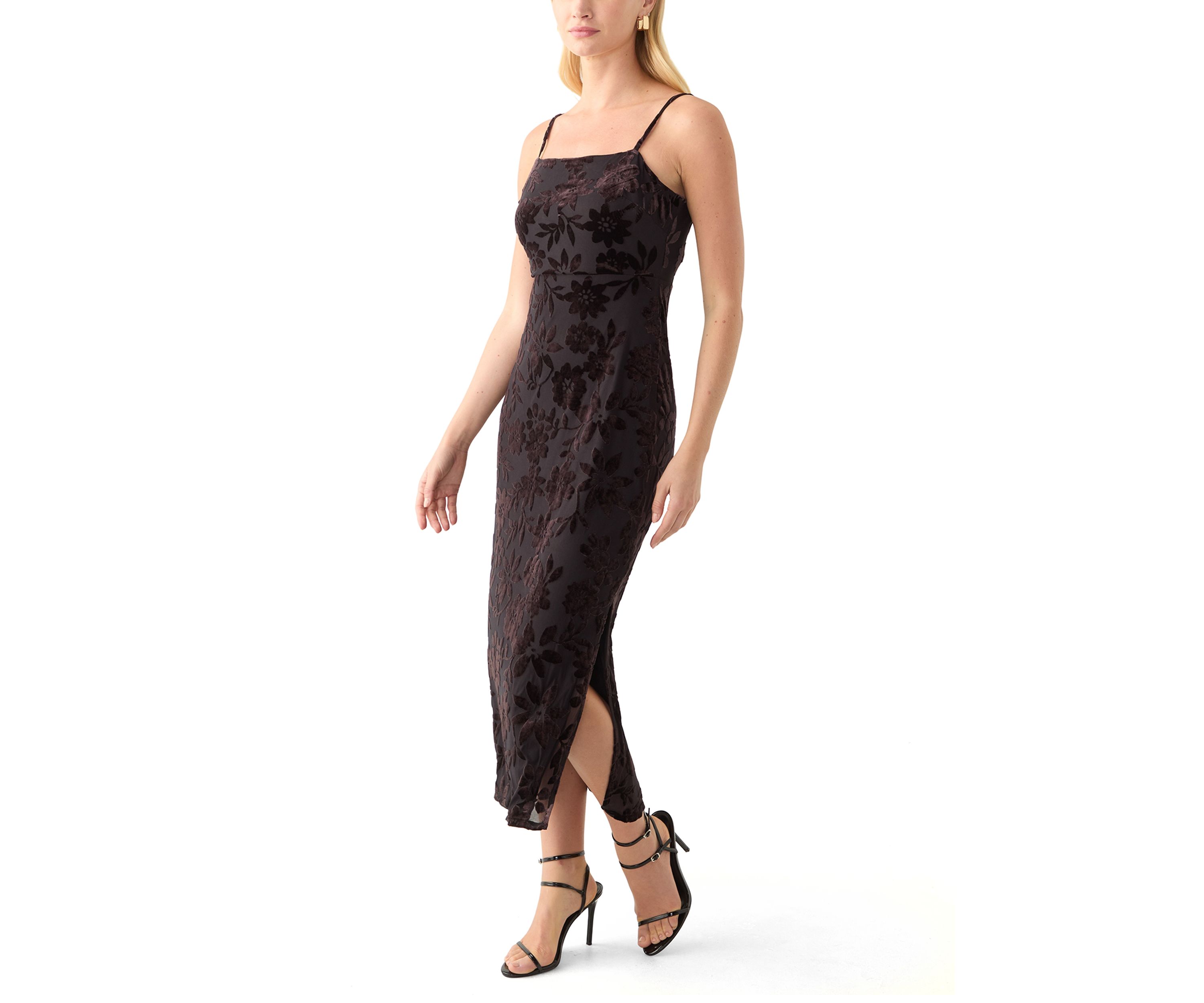 Womens Sleeveless Square Neck Floral Print Midi Sheath Dress