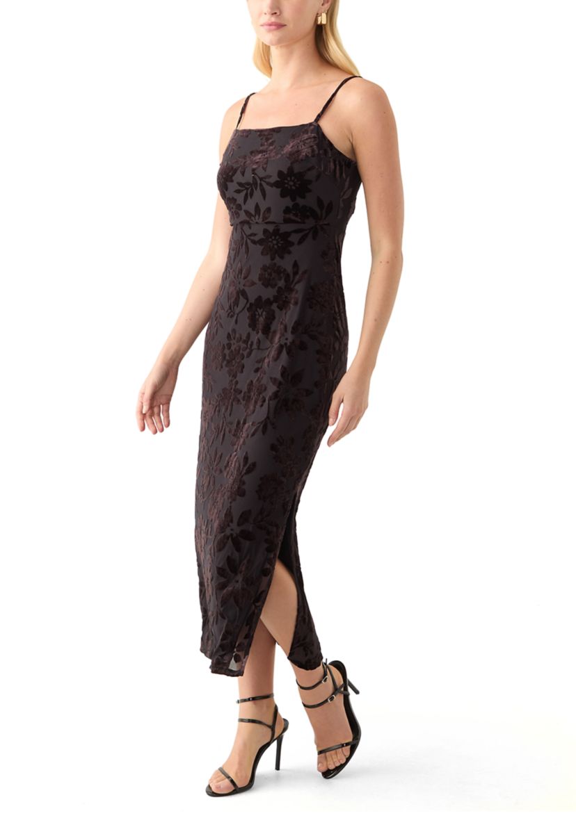 Womens Sleeveless Square Neck Floral Print Midi Sheath Dress