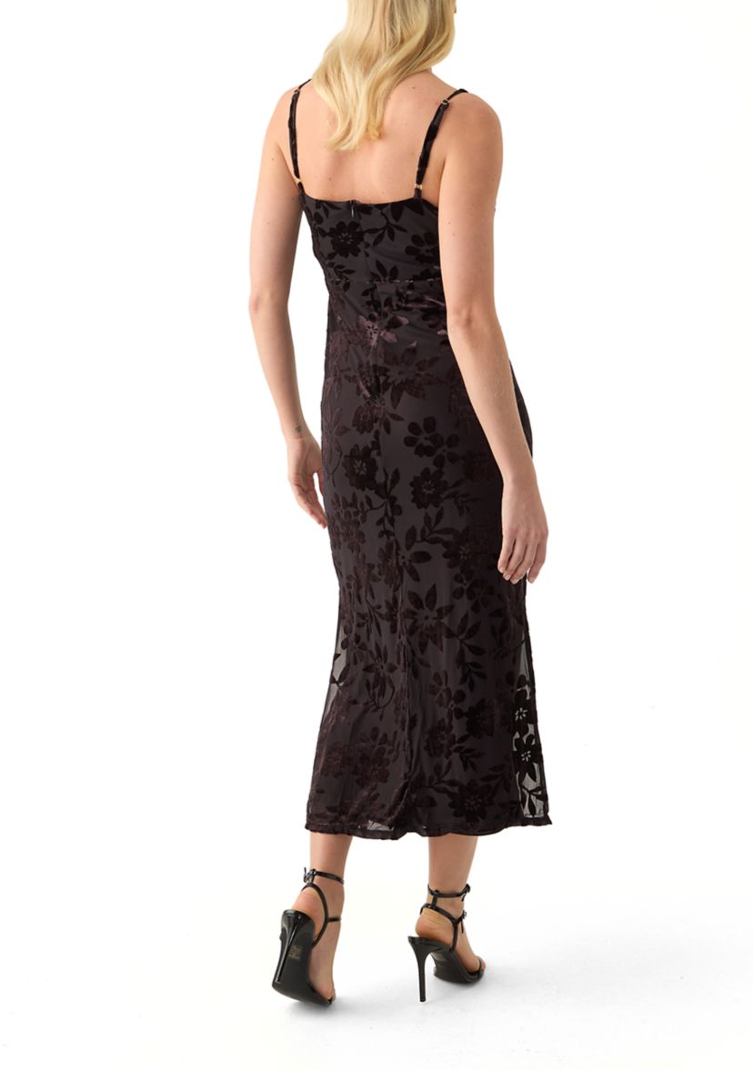 Womens Sleeveless Square Neck Floral Print Midi Sheath Dress