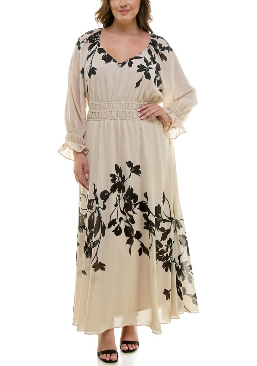 Taylor Plus Size V-Neck Peasant Sleeve Dress | Belk