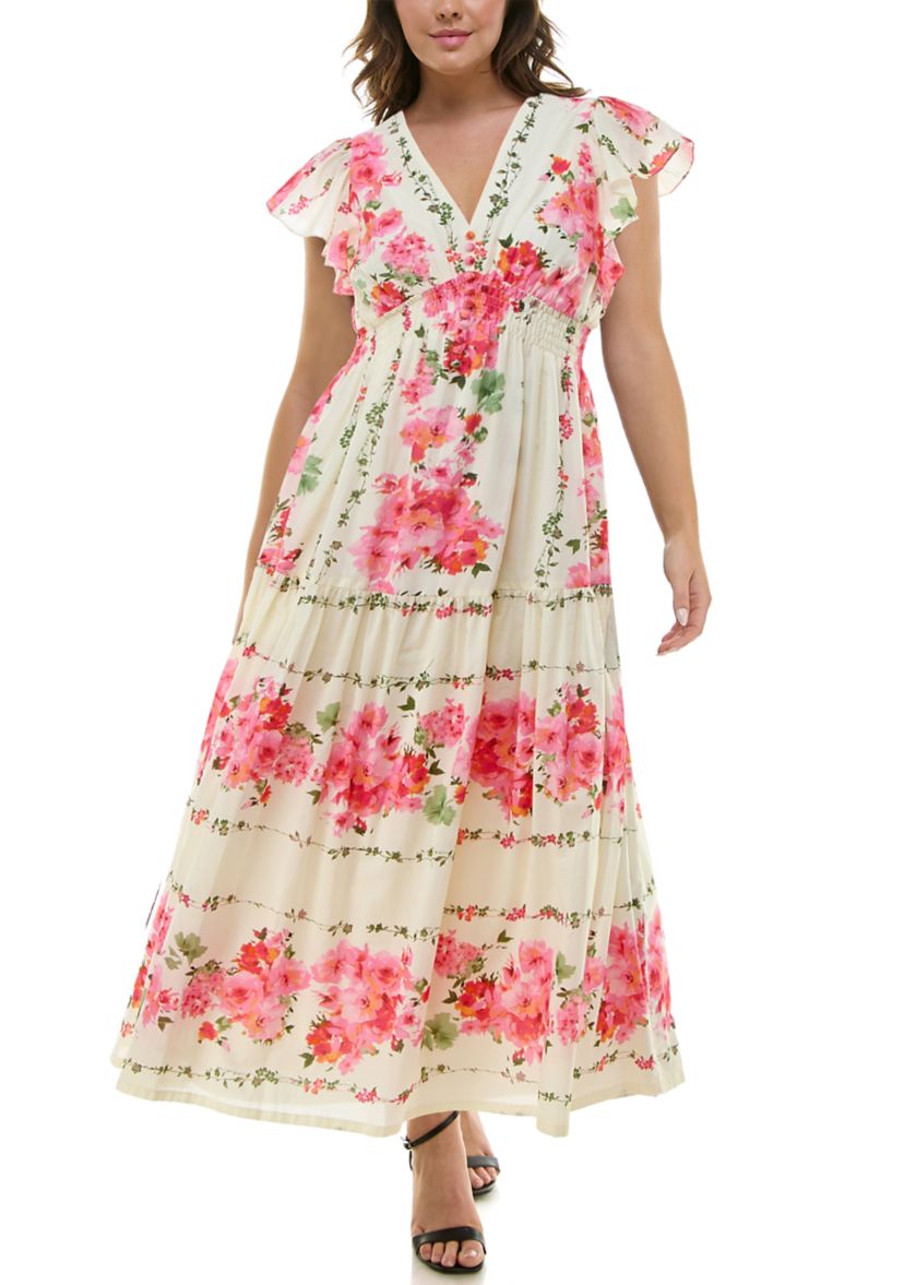 green emerald velvet dress Laufry Yellow Floral Print Maxi Dress main image 1