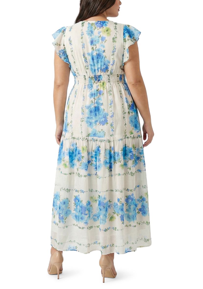 Taylor Plus Size Short Sleeve V-Neck Floral Print Fit and Flare Maxi Dress  | Belk