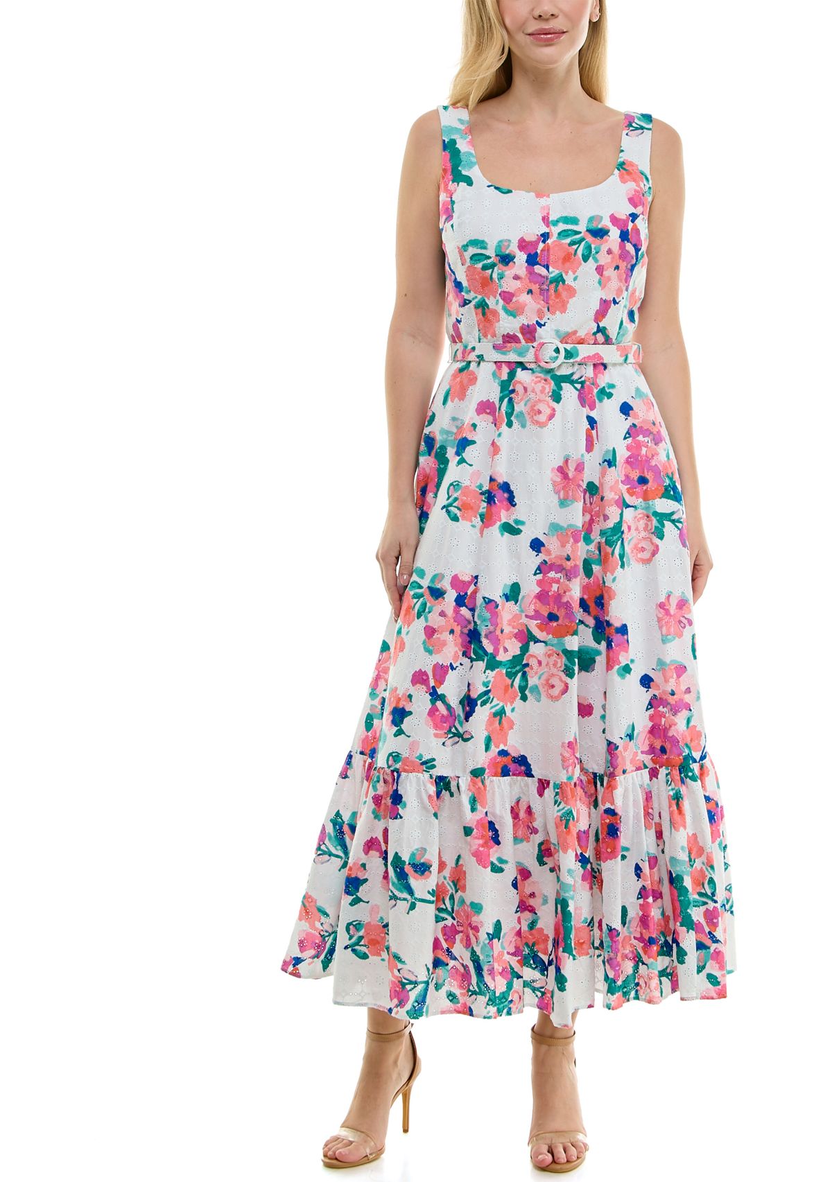 Womens Belted Scoop Neck Dress