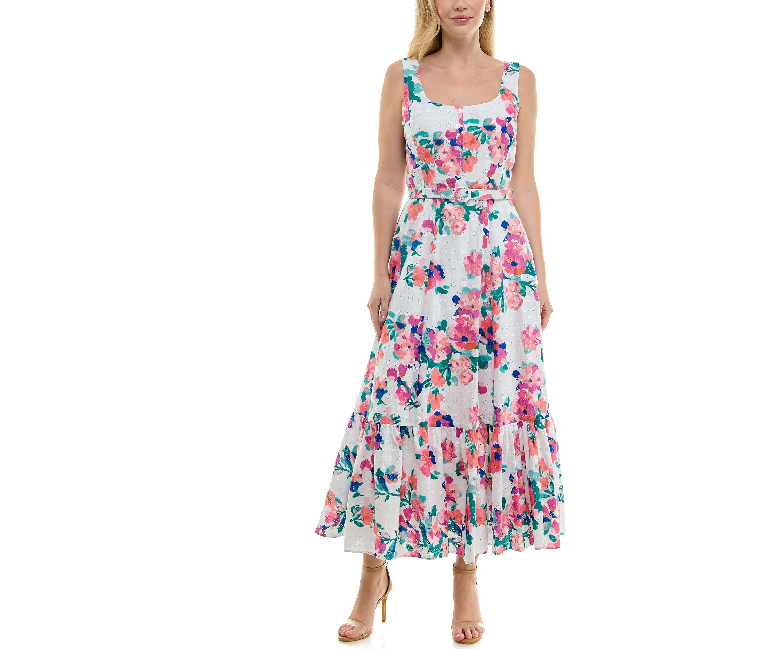 Womens Belted Scoop Neck Dress